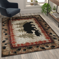 Flash Furniture KP-RGB3940-57-BN-GG Ursus Collection 5' x 7' Rustic Lodge Wandering Black Bear and Cub Area Rug with Jute Backing